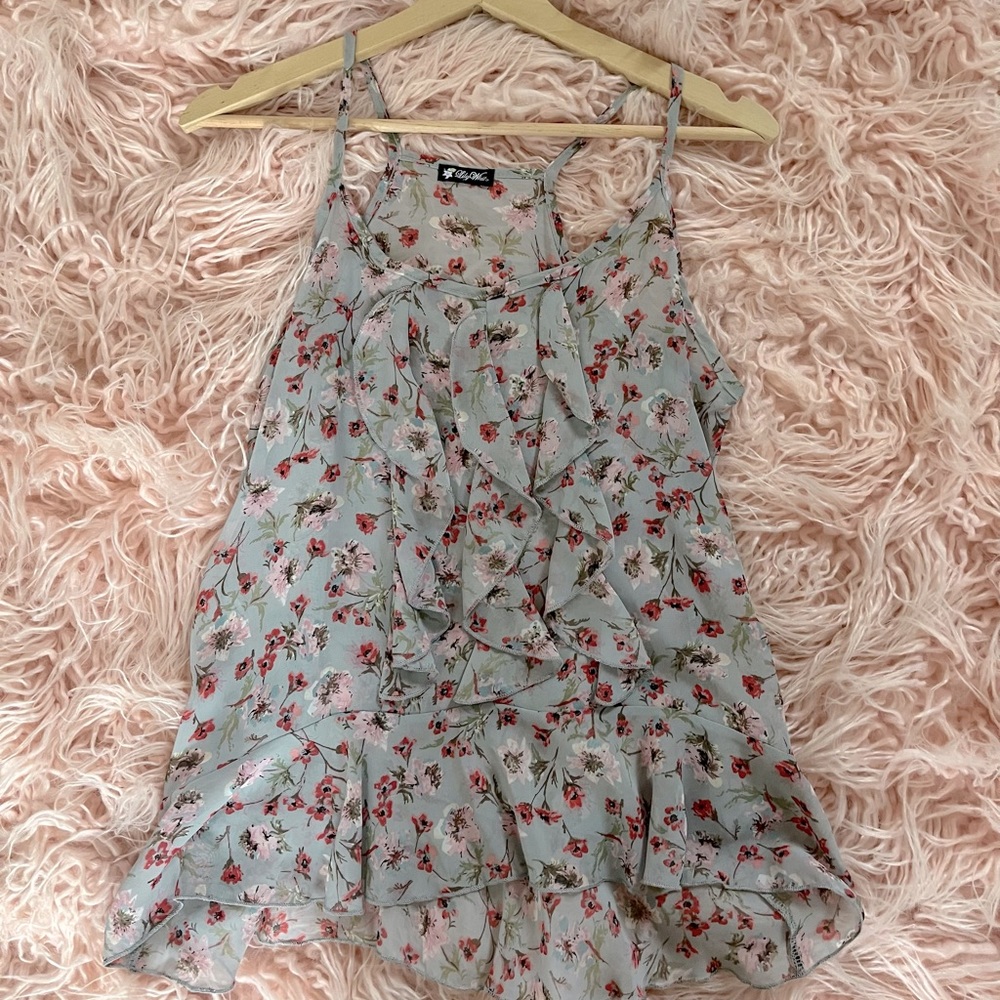 Lily White Blue Floral Top SZ M